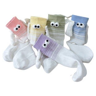 牵手袜子男女春秋中筒夏季情侣可爱磁吸搞怪卡通吸湿透气女中筒袜