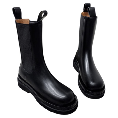 新款真皮厚底切尔西伦风中筒靴