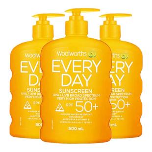 澳大利亚直邮Woolworths防晒霜防水防汗长效防护家庭装500ml*3瓶