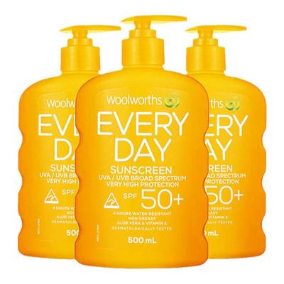 澳大利亚直邮Woolworths防晒霜防水防汗长效防护家庭装500ml*3瓶