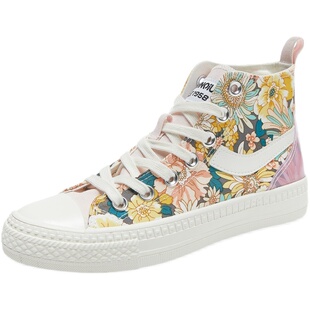 环球高帮帆布鞋女2025年新款百搭女鞋街拍学生休闲平底涂鸦潮板鞋