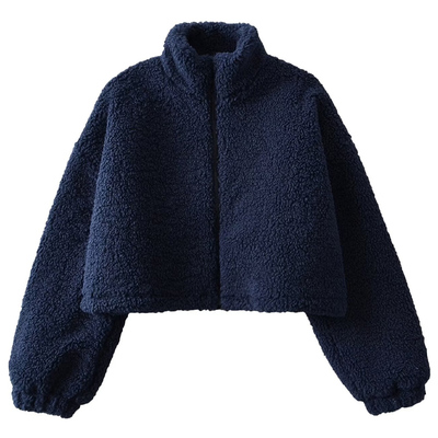 欧美风短款拉链外套毛绒上衣