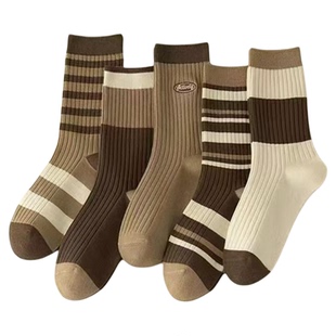 袜子女中筒春秋新款日系美德拉复古条纹ins百搭防臭学生长袜