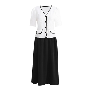 马天奴春夏新款女黑白小香风衬衫上衣半身裙半裙子两件套装时尚