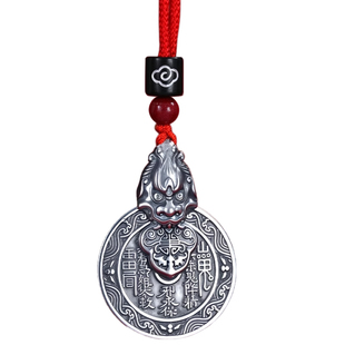 貔貅山鬼花钱吊坠纯银正品官方旗舰店挂件吊坠钥匙扣咬钱本命年