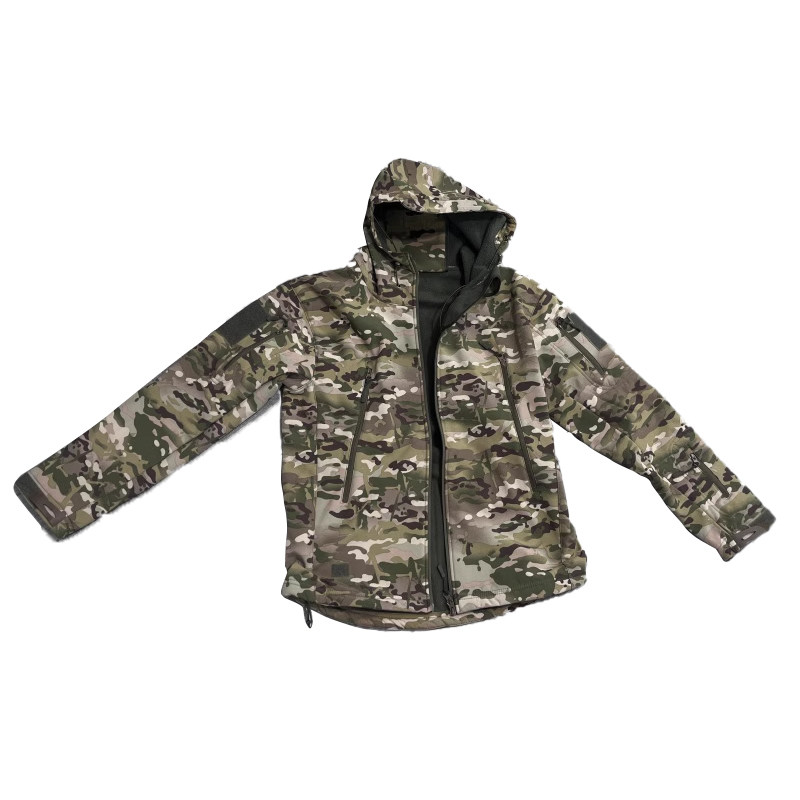 秋冬男女户外鲨鱼皮保暖迷彩套装加绒软壳大码防水防风冲锋衣登山