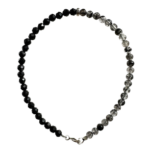 天然黑手串碧玺黑发晶手链极细3mm水晶手串混搭原创设计礼物男女