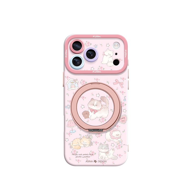 花间猫语适用iPhone17Promax手机壳新款苹果16Pro磁吸带支架套Bo5液态硅胶支点ip15高级感14可爱13pm全包女