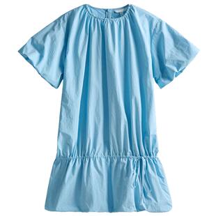 HM女装短袖连衣裙夏季户外出游文艺低腰短袖泡泡袖连身裙1000014