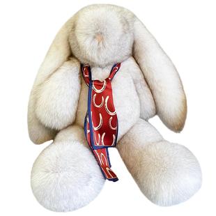 轻奢特大号可爱皮草兔公仔真毛整皮狐狸毛玩偶长耳朵兔子礼物