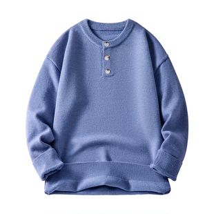 蓝色毛衣男秋冬季新款青少年宽松胖子加肥加大大码男装针织衫外套