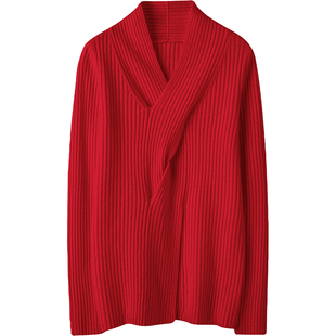 冬凤凰着迷女人味!扭转V领山羊绒衫女加厚纯羊绒毛衣针织打底衫