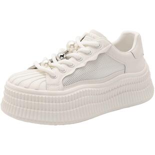 百丽厚底增高休闲鞋女鞋子新款网面透气小白鞋休闲板鞋B2L2DCM4