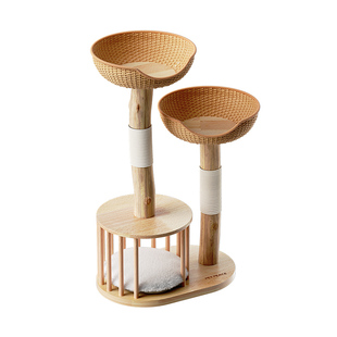 Petpeace实木小型藤编猫爬架猫窝猫树小户型不占地猫抓板树干猫架