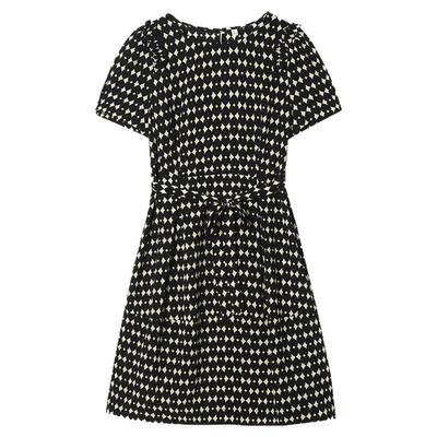 拼色中裙一粒扣连衣裙