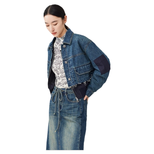 古木夕羊时尚拼接设计感牛仔外套女秋季新品减龄通勤百搭上衣