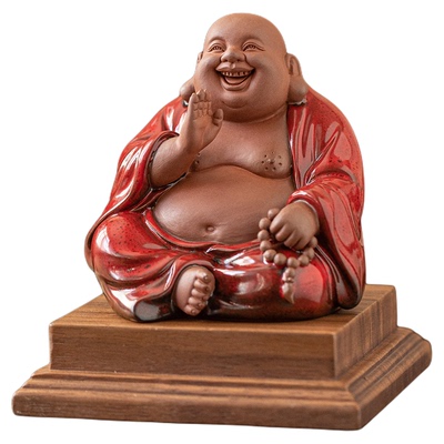 创意精品紫砂招财弥勒佛茶宠摆件可养高档茶玩茶室茶道茶桌装饰品