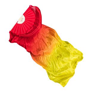 星星之火扇子舞蹈扇大气开场舞比赛大红真丝双面扇红橙黄加长扇子