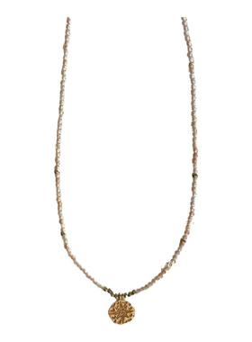 清透香槟色手工串珠锆石锁骨链 金色小众镶钻圆形挂坠高级感项链