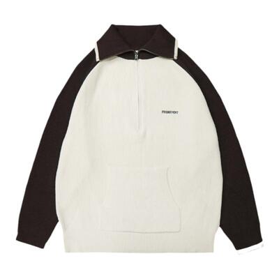 PMET半拉链大翻领撞色毛衣