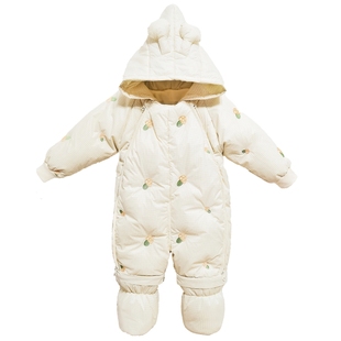 婴儿羽绒服连体衣抱被冬季衣服宝宝加厚外出服新生儿套装包脚防风