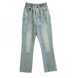 烦恼的Octopusl美式直筒微喇水洗牛仔裤宽松复古街头vibe长裤子男