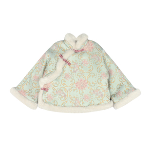 大耳象女童花朵旗袍上衣冬季新宝儿夹棉中式织锦拜年服加厚外套