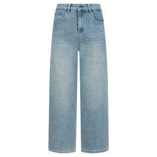 几何单元韩系经典五袋款直筒拖地裤女秋冬密密绒棉弹混纺牛仔裤