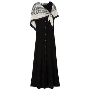 FRAY I.D2025秋冬新品优雅印花丝巾无袖鱼尾针织连衣裙FWNO254157