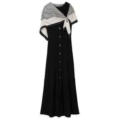 FRAY I.D2025秋冬新品优雅印花丝巾无袖鱼尾针织连衣裙FWNO254157