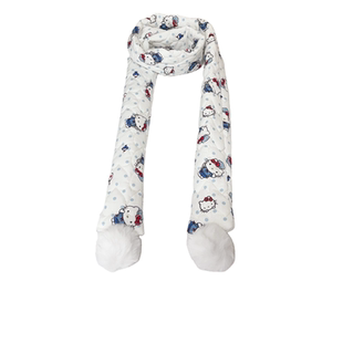 小清新可爱卡通带球围巾粉色碎花y2k日系拍照女冬季围巾