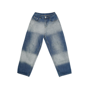 KencilBox千笔盒子流行美式休闲宽松直筒前后水洗工字皮标牛仔裤