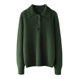 polo领拉绒上衣100%纯山羊绒针织衫秋冬通勤百搭毛衣柔软舒适打底