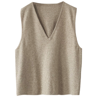 秋冬新款纯色V领针织衫无袖外套毛衣背心慵懒宽松百搭外穿马甲女