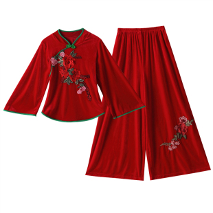 秋冬广场舞服装套装新款中老年演出服女长裤子宽松冬装大妈跳舞衣