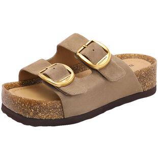 百丽厚底勃肯鞋女鞋子夏季新款通勤真皮可外穿户外拖鞋B2W1DBT4