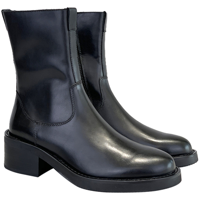 升级版包腿中跟圆头真皮短靴现货