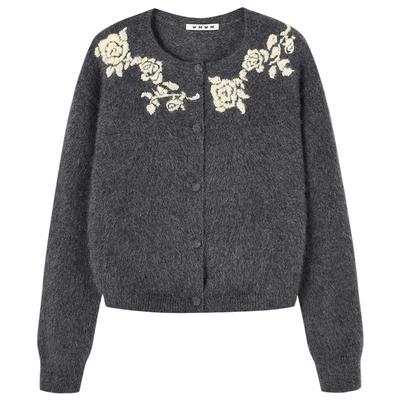 WMWM牦牛绒绣花长袖针织开衫