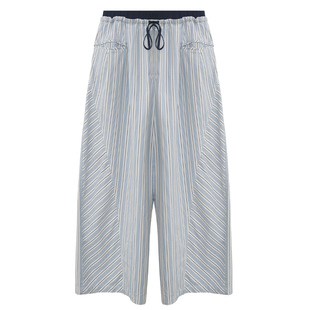 LONSLAN 25SUMMER 腰头拼接抽绳条纹阔腿裤