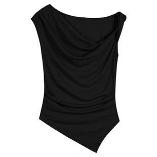 NEVA HU荡领吊带背心女夏季新款辣妹修身设计感不规则斜肩t恤上衣