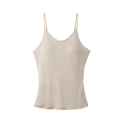 一丝牵100桑蚕丝针织真丝胸垫一体吊带bra薄款肩带可调带打底背心