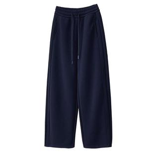 一条过冬!巨显瘦加绒羊毛休闲裤女宽松直筒阔腿裤冬加厚保暖长裤