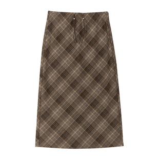 孕妇半身裙秋冬季加绒加厚无托腹高腰格子包臀开叉直筒裙长款冬装