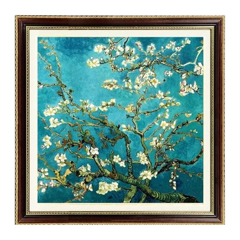 印花DMC十字绣客厅卧室餐厅玄关欧式名画油画花卉杏树梵高杏花