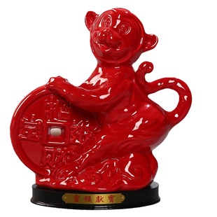 红色陶瓷十二生肖猴子摆件客厅装饰品办公室工艺品瓷器风水招财