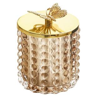 轻奢玻璃棉签盒卸妆棉化妆棉收纳盒桌面防尘高级口红首饰收纳罐子