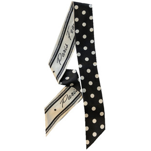 韩式波点字母绿色长条细窄百搭小丝巾春夏丝带飘带领巾女装饰发带