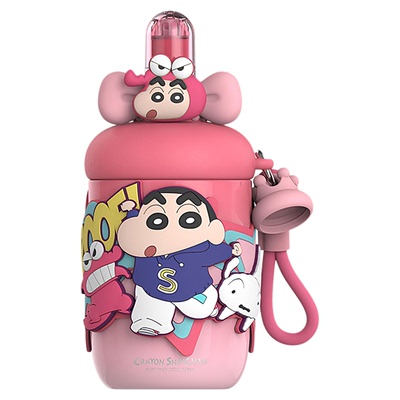 【正版蜡笔小新】吸管保温杯316不锈钢高颜值网红双饮水杯礼物