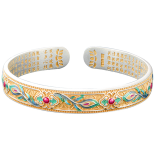 女士9999纯银手镯2025新款珐琅古法国风银镯子妈妈款生日礼物中年