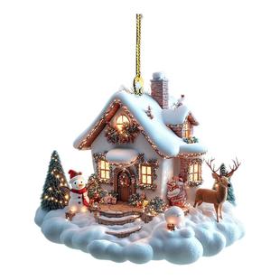 圣诞树创意亚克力平面新款雪屋高颜值汽车挂件精美书包装饰精致